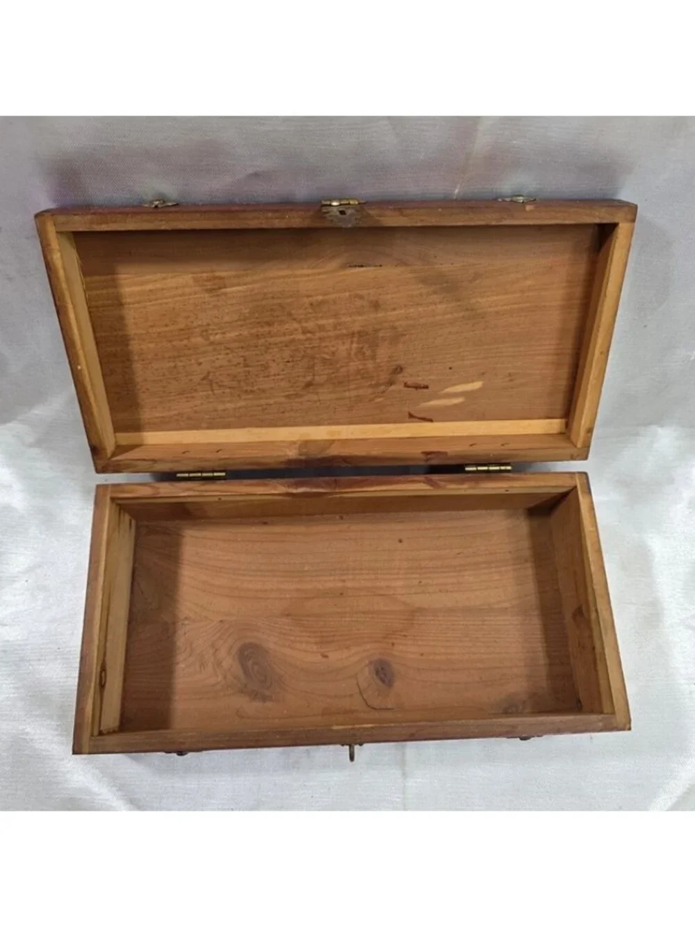 Vintage Cedar Jewelry Trinket Box Ornate Brass Hardware